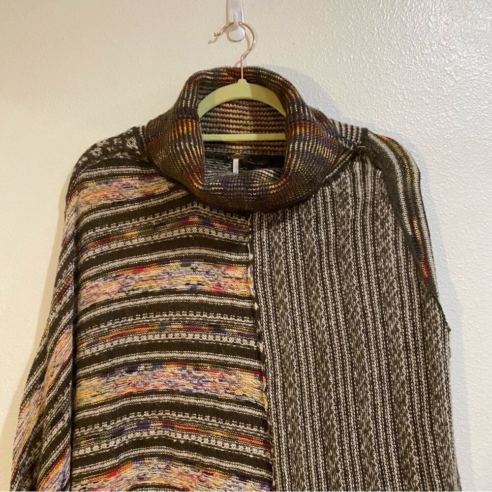 Free People Brown Multi Wool Alpaca Knit Poncho Sz S - Picture 3 of 12